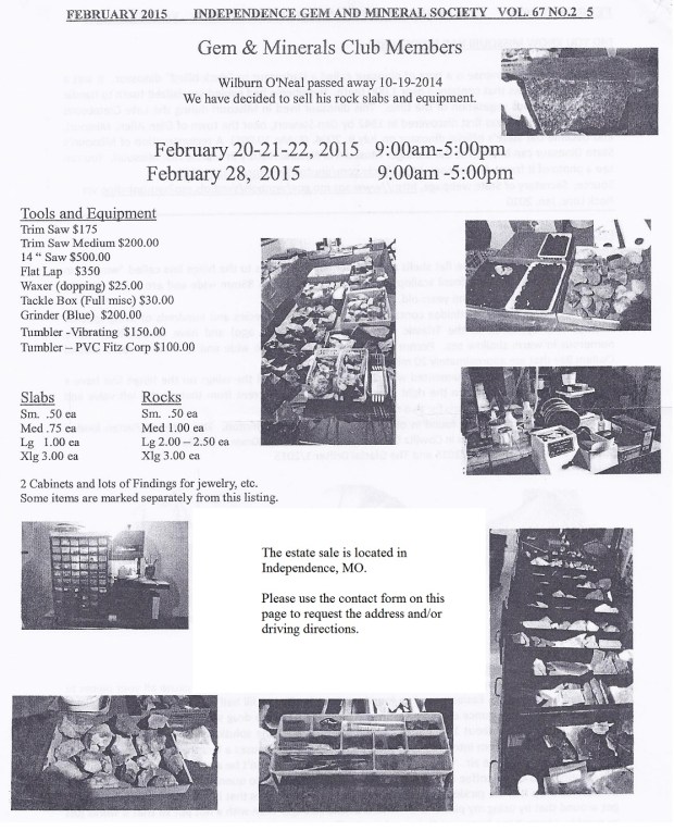 A flyer for a rock estate sale.