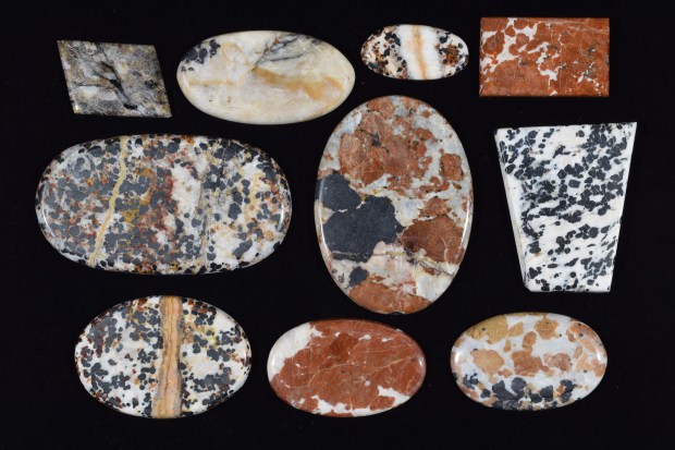 Franklinite Cabochons under white light.